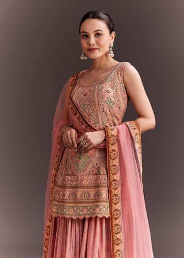 Light Pink Embroidered Palazzo Set