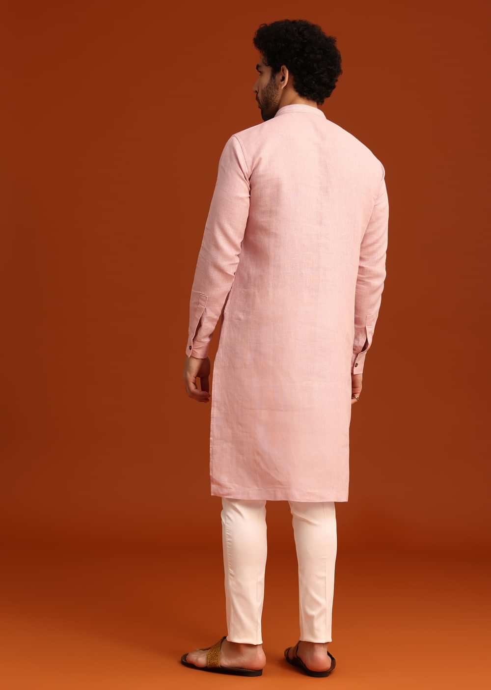 Light Pink Floral Thread Embroidered Kurta And Pant Set