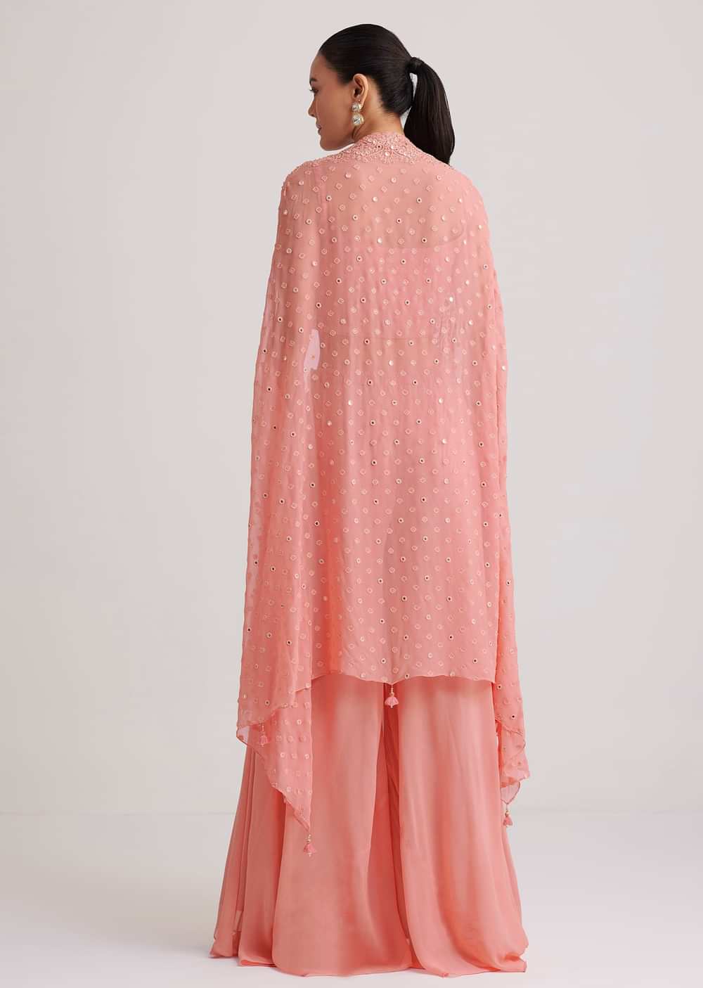 Light Pink Georgette Palazzo Set With Embroidered Cape