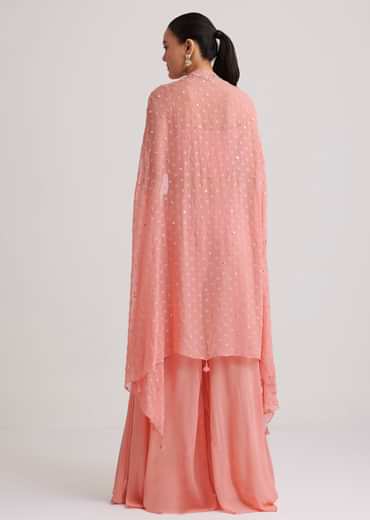 Light Pink Georgette Palazzo Set With Embroidered Cape