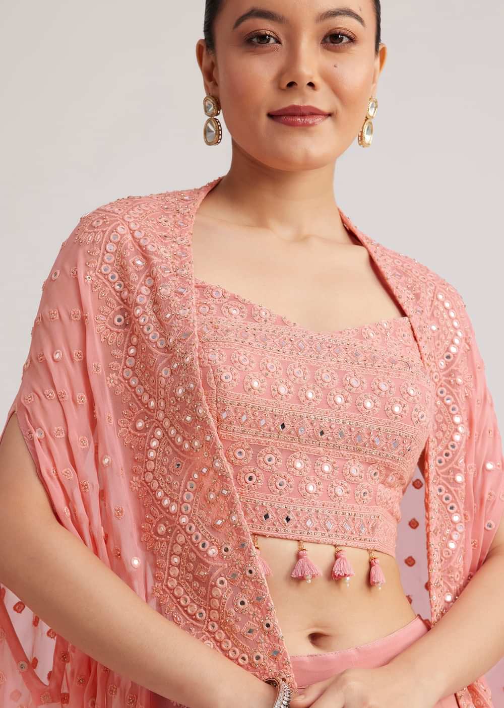 Light Pink Georgette Palazzo Set With Embroidered Cape