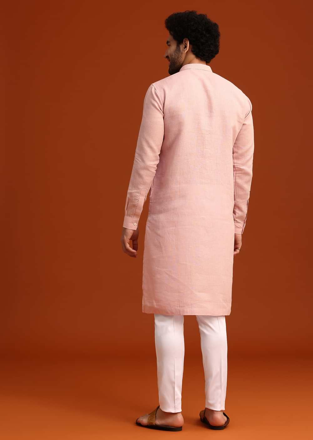 Light Pink Hand Embroidered Kurta And Pant Set