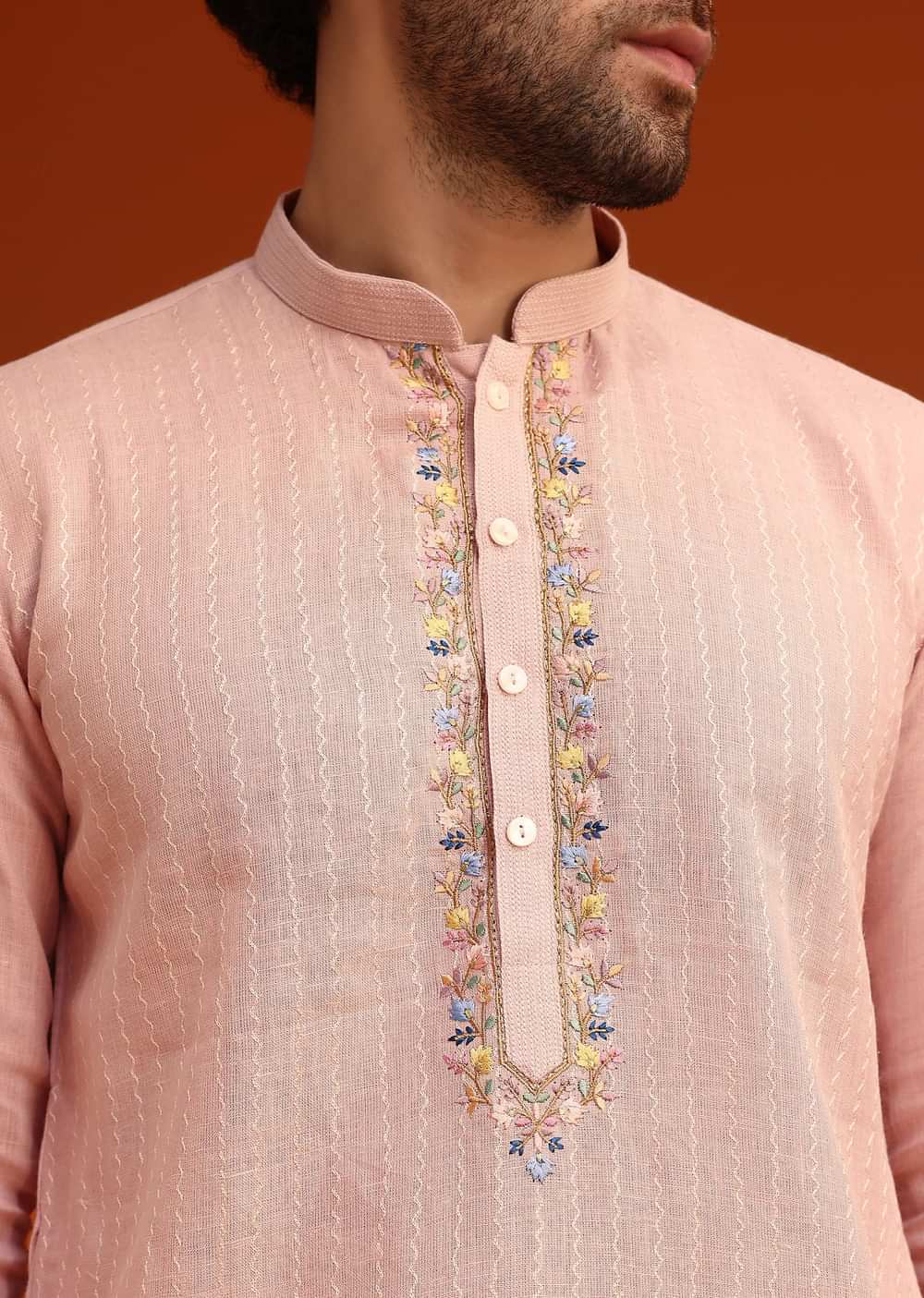 Light Pink Hand Embroidered Kurta And Pant Set