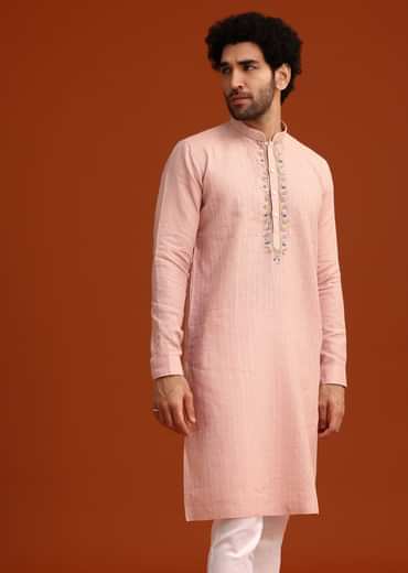 Light Pink Hand Embroidered Kurta And Pant Set