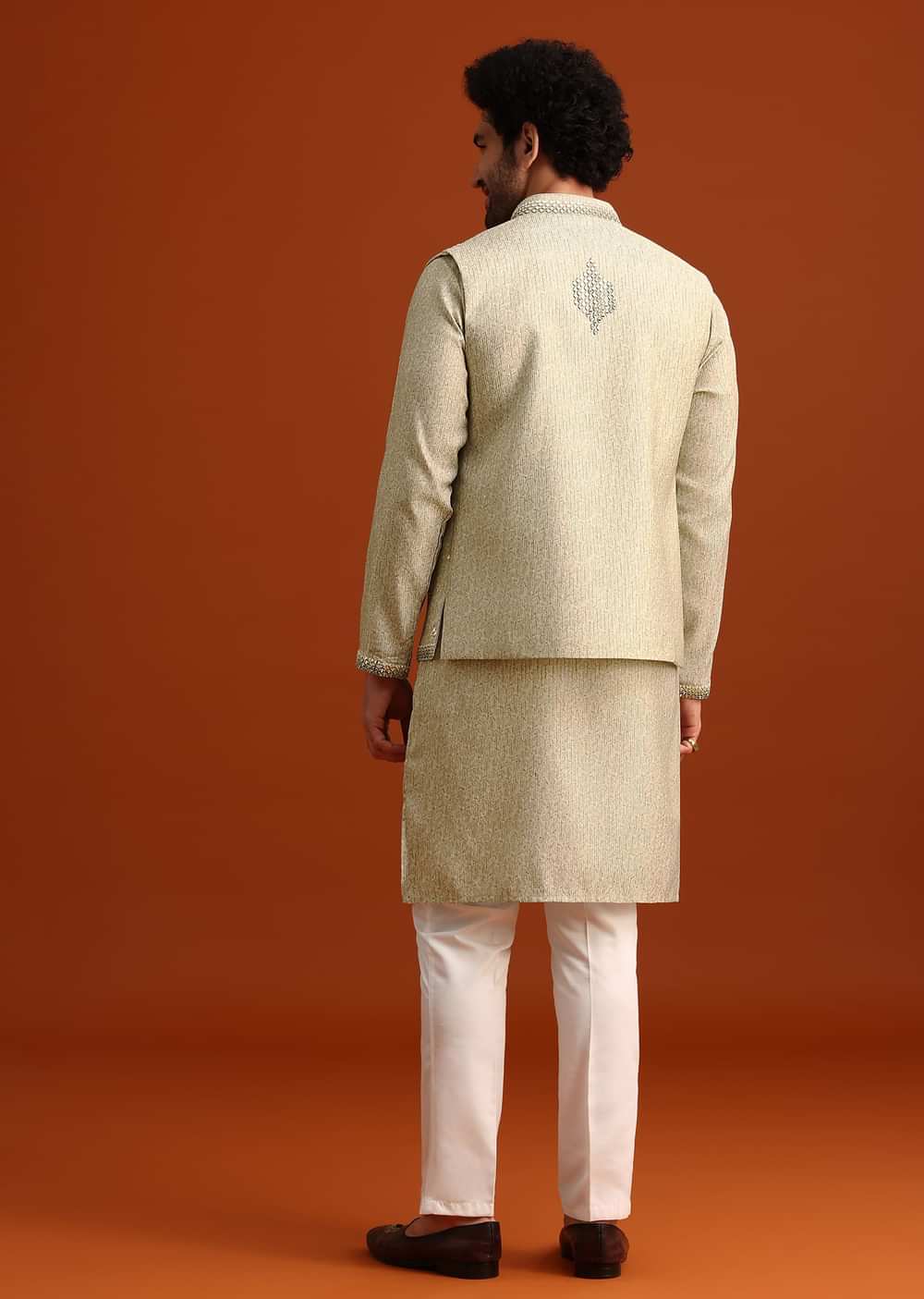 Light Pista Cotton Silk Jacket Kurta And Jacket Set With Mirror Work