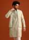 Light Pista Cotton Silk Jacket Kurta And Jacket Set With Mirror Work