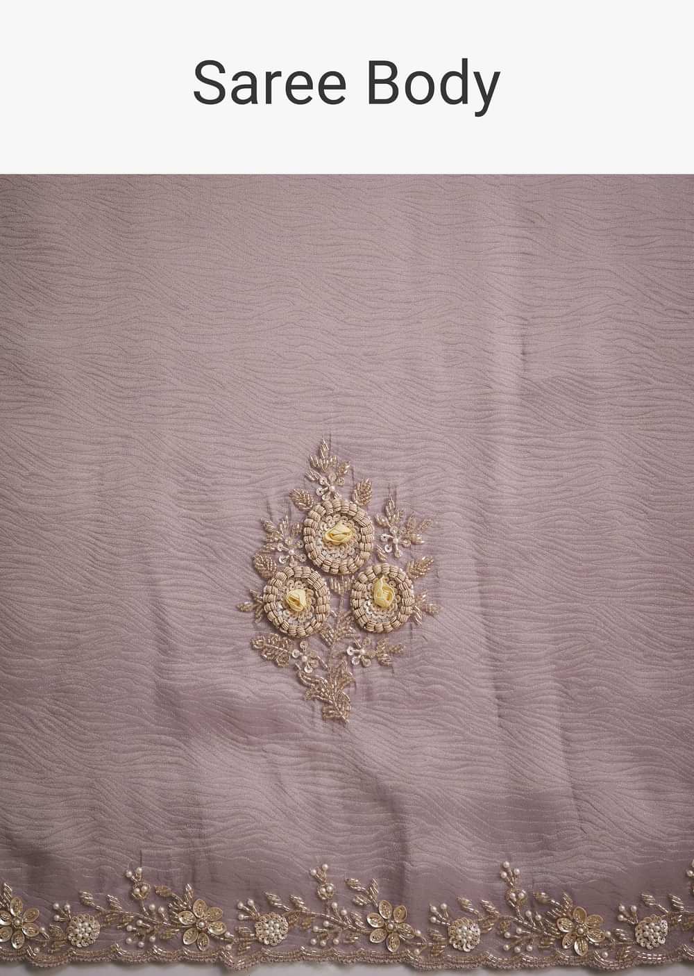 Light Purple Tissue Saree With Floral Embroidery