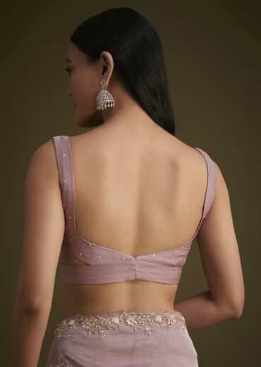 Light Purple Tissue Saree With Floral Embroidery