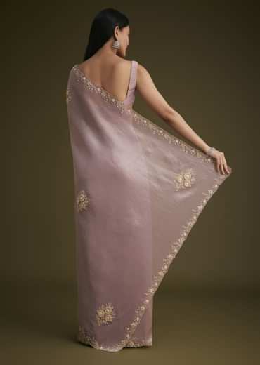 Light Purple Tissue Saree With Floral Embroidery