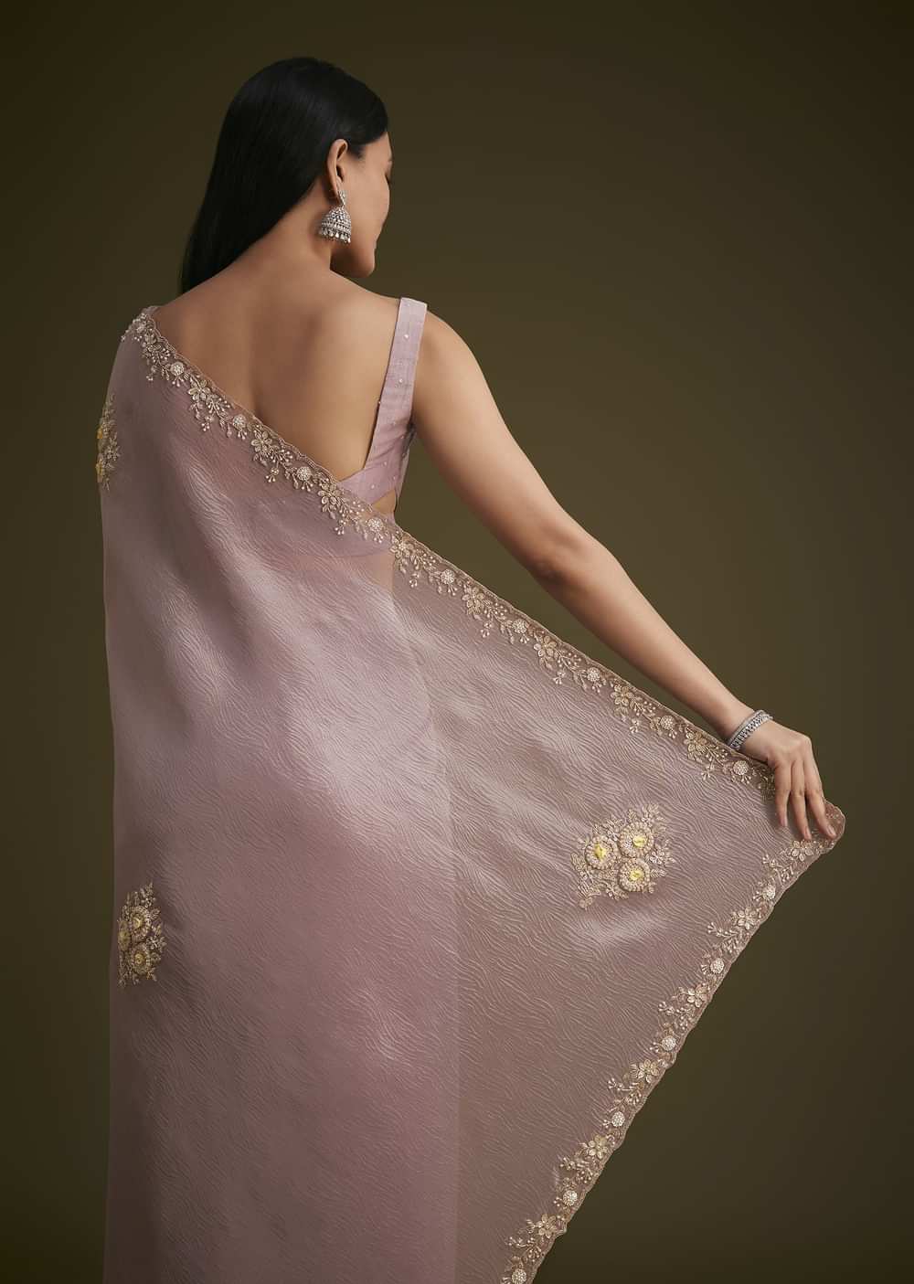 Light Purple Tissue Saree With Floral Embroidery