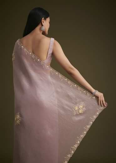 Light Purple Tissue Saree With Floral Embroidery