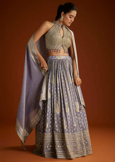 Lilac Banarasi Tissue Lehenga Dupatta With Embroidered Choli
