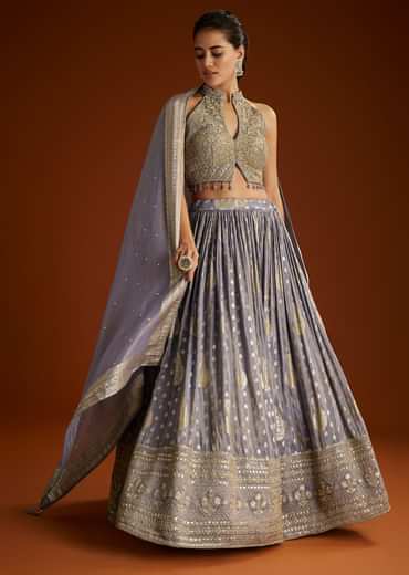 Lilac Banarasi Tissue Lehenga Dupatta With Embroidered Choli
