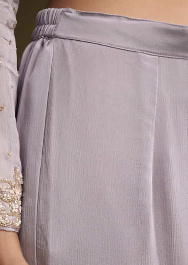 Lilac Chinon Sharara Suit With Cutdana And Sequins Embroidery