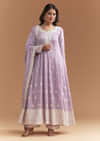 Lilac Cotton Anarkali Suit With Delicate Thread Work