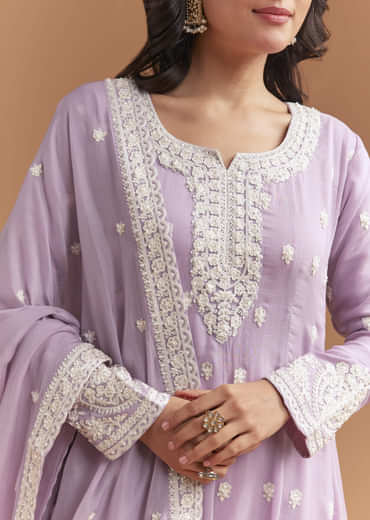 Lilac Cotton Anarkali Suit With Delicate Thread Work
