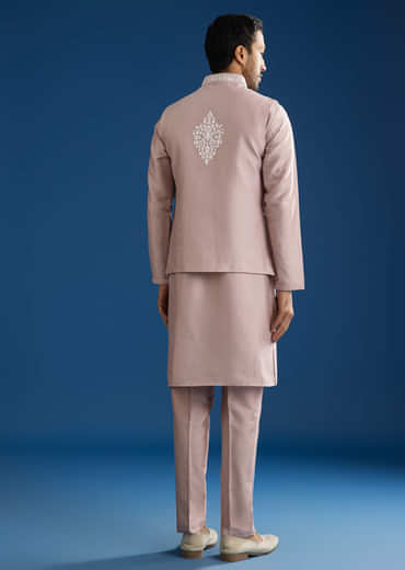Lilac Cotton Silk Jacket Kurta Set With Mirror And Dori Embroidery