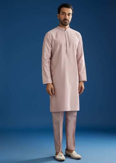 Lilac Cotton Silk Jacket Kurta Set With Mirror And Dori Embroidery