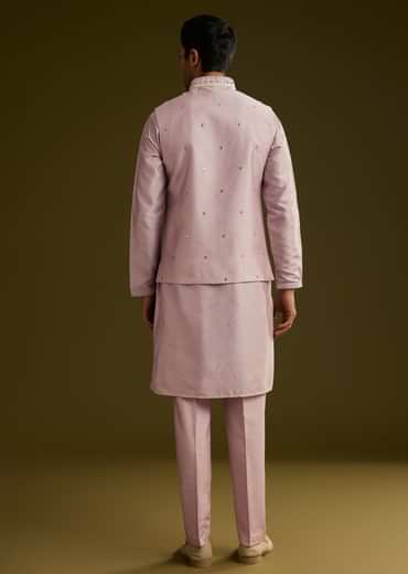 Lilac Cotton Silk Kurta Set With Mirror Threadwork Jacket