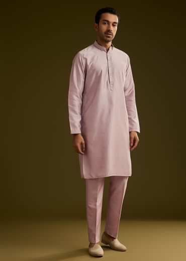 Lilac Cotton Silk Kurta Set With Mirror Threadwork Jacket