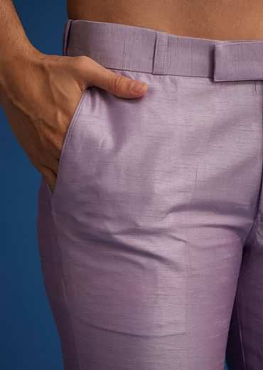 Lilac Kurta Set With Resham Mirror And Zari Embroidery