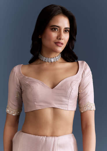 Lilac Net Saree With Heavy Hand Embroidery