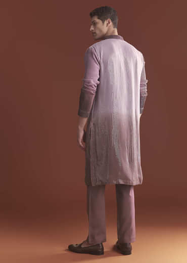 Lilac Ombre Kurta Set For Men With Sequins Embroidery