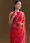Red Organza Saree With Cutdana Beads And Botanical Print