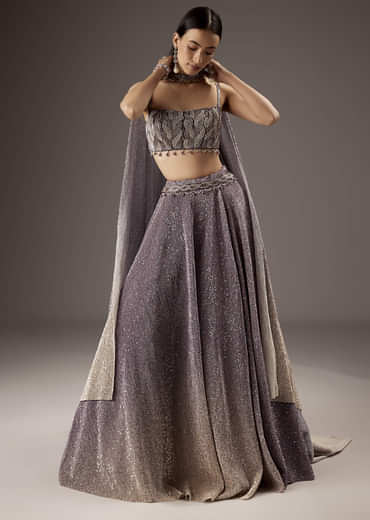 Lilac Purple Butter Crepe Bridesmaid Lehenga With Hand Work