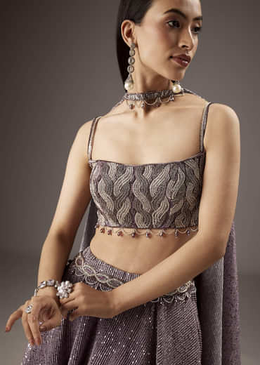 Lilac Purple Butter Crepe Bridesmaid Lehenga With Hand Work