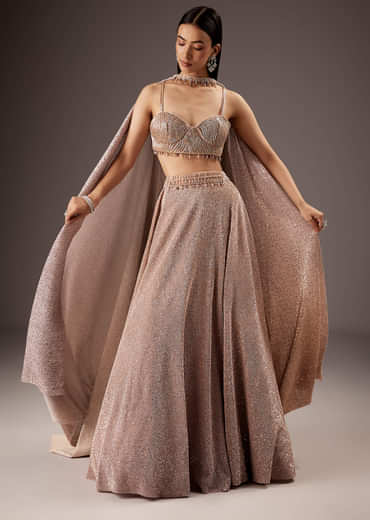 Lilac Purple Fancy Bridesmaid Lehenga With Elegant Choker Cape Dupatta