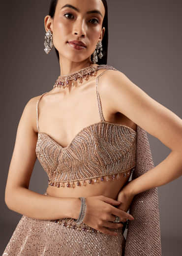 Lilac Purple Fancy Bridesmaid Lehenga With Elegant Choker Cape Dupatta