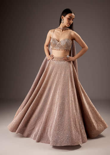 Lilac Purple Fancy Bridesmaid Lehenga With Elegant Choker Cape Dupatta