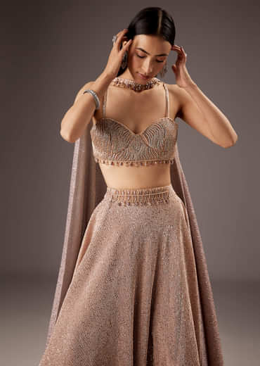 Lilac Purple Fancy Bridesmaid Lehenga With Elegant Choker Cape Dupatta