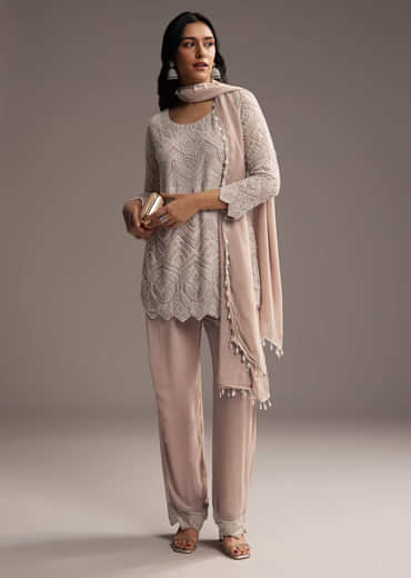 Lilac Purple Georgette Kurta Set With Beads Work