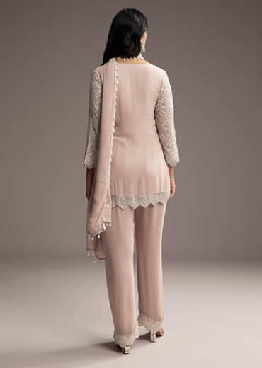 Lilac Purple Georgette Kurta Set With Beads Work