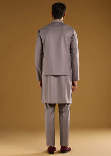 Lilac Rayon Kurta Jacket Set For Men With Resham And Gota Work