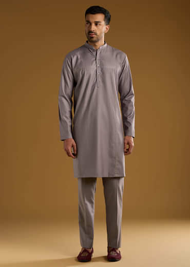 Lilac Rayon Kurta Jacket Set For Men With Resham And Gota Work