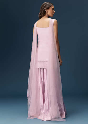 Lilac Sharara Suit With Choker And Ruched Sharara