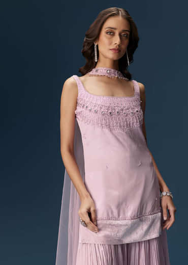 Lilac Sharara Suit With Choker And Ruched Sharara