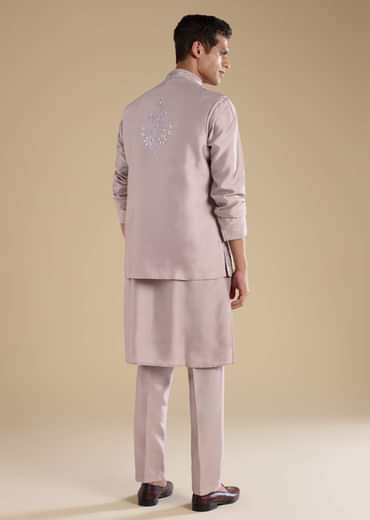 Lilac Silk Jacket Kurta Set with Mirror Embellishments