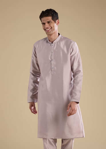 Lilac Silk Jacket Kurta Set with Mirror Work