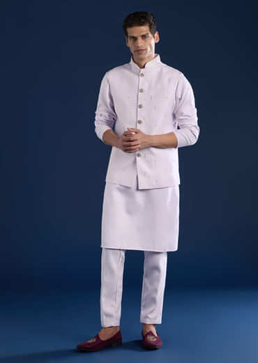 Lilac Silk Jacket Kurta Set with Sequin Embroidery