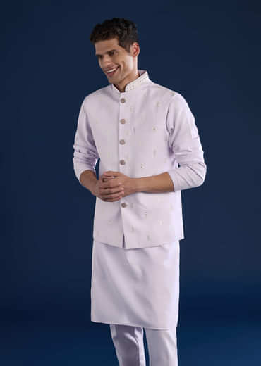 Lilac Silk Jacket Kurta Set with Sequin Embroidery