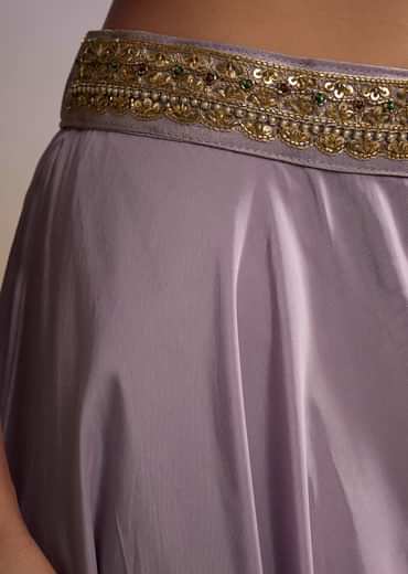 Lilac Tissue Crop Top Set With Orange Pastel Embroidery