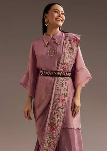 Lilac Zardosi Motif Kurta Dupatta Belt Set