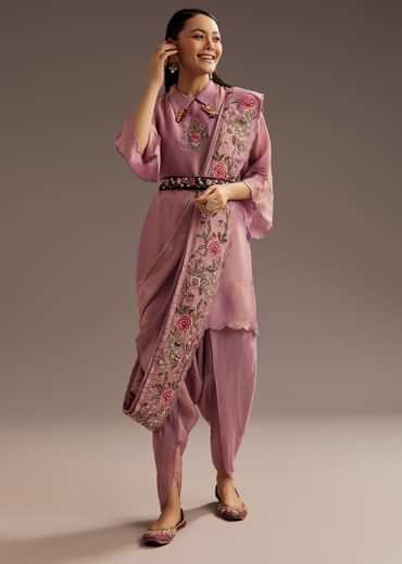 Lilac Zardosi Motif Kurta Dupatta Belt Set