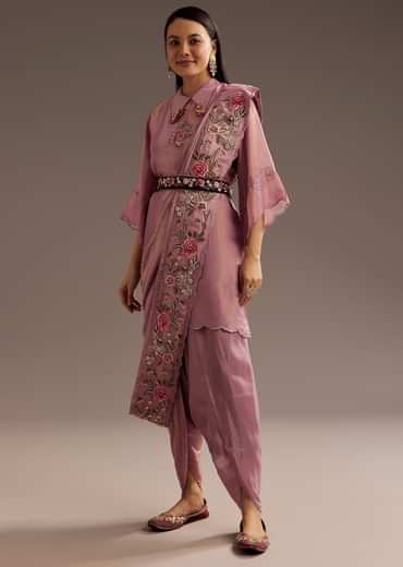 Lilac Zardosi Motif Kurta Dupatta Belt Set