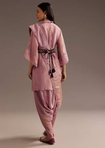 Lilac Zardosi Motif Kurta Dupatta Belt Set