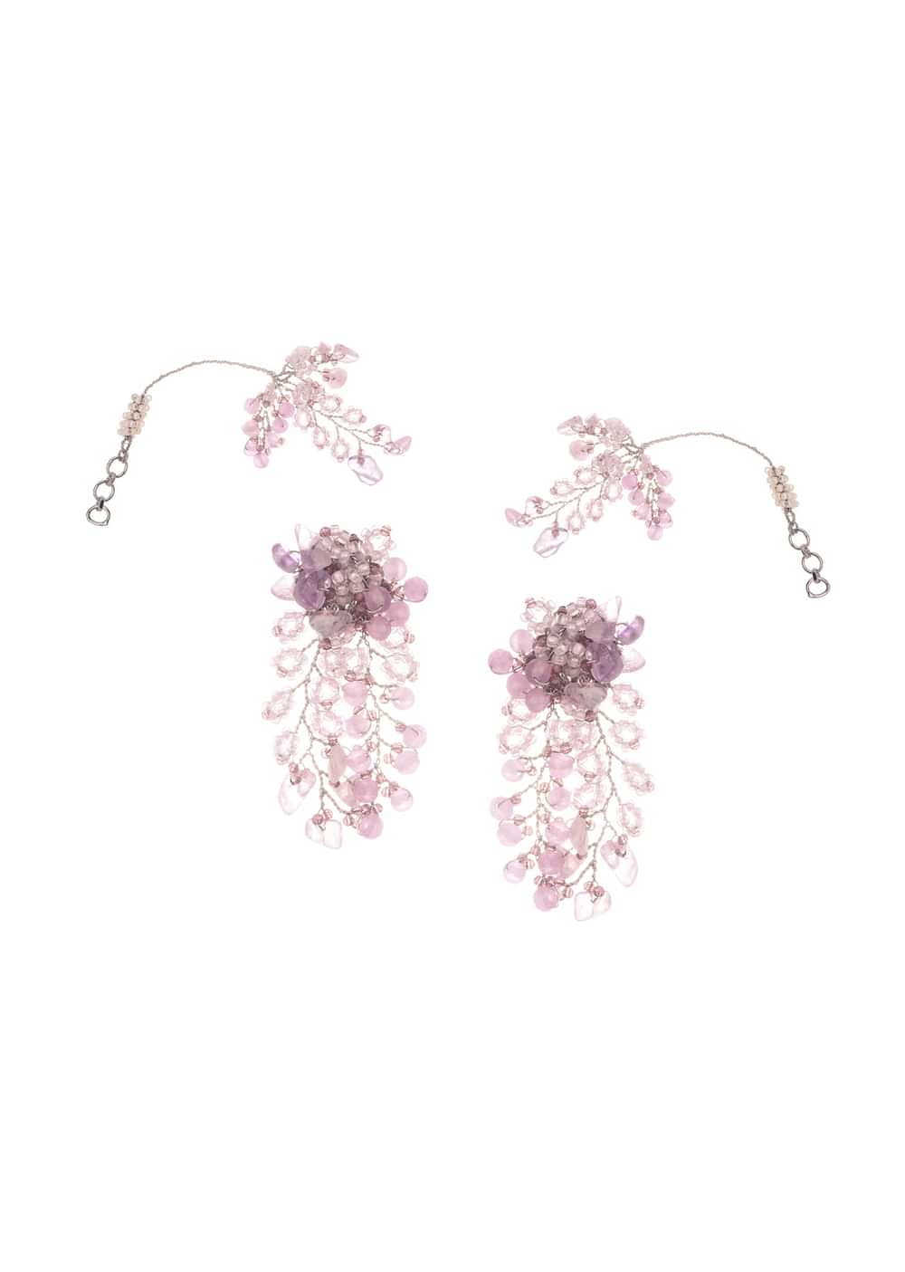 Lilac And Pink Handcrafted Stud Earrings In Mix Metal